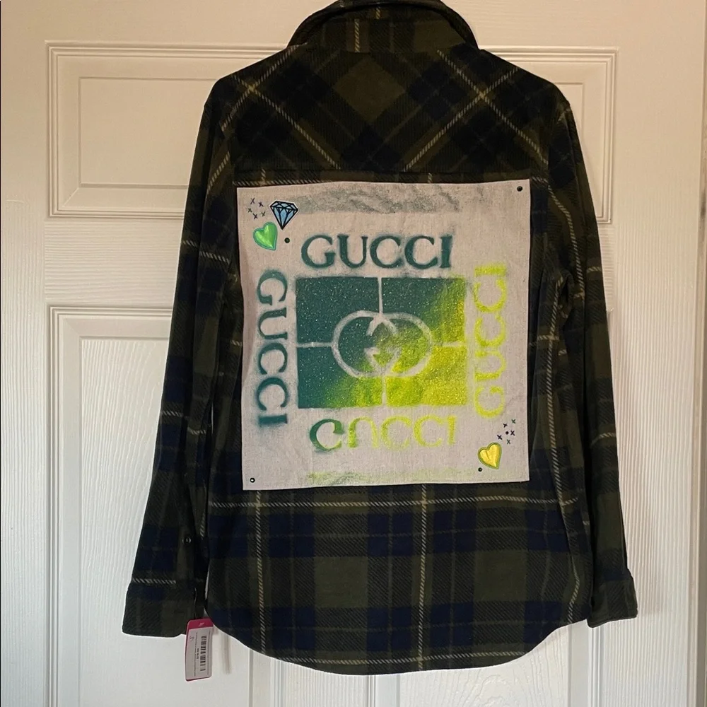 Olive Green / Blue Plaid Shacket - Picture 4 of 11